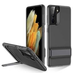 ESR Capa de suporte de metal compatível com Samsung Galaxy S21 (6,2 polegadas) (2021), silicone fino com acabamento fosco, suporte vertical e horizontal, capa traseira-preto translúcido
