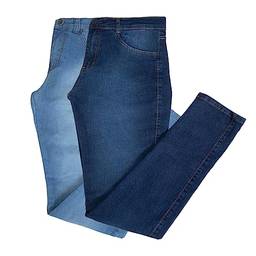 Kit 2 Calças Jeans Skinny Slim Masculina Plus Size (52, Escuro/Médio)