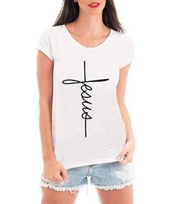 Camiseta Criativa Urbana Jesus Cruz Evangélica Gospel Religiosa Blusa Feminina Branca