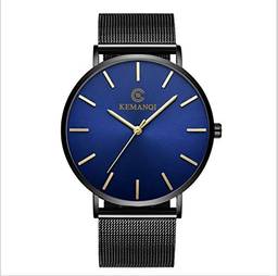 SZAMBIT Relógio Masculino De Luxo Marca Estilo Comercial Blu-ray Relógio De Quartzo Masculino Couro Vintage Pulseira Esportiva Relogio Masculino (Mesh-Blue)