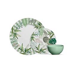 Aparelho Jantar Alleanza 12 peças com bowl verde agua Herbal Strip