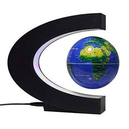 Domary Globo flutuante de levitação magnética de 3 polegadas com base em forma de C LED Luzes para decoração de mesa de escritório doméstico
