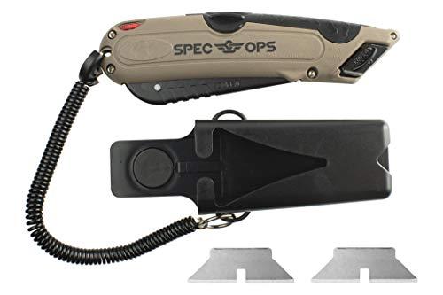 Spec Ops Ferramenta cortador de facas de segurança, inclui coldre e cordão, 3% doado para veteranos, preto/bronze