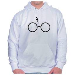 Moletom Canguru Unissex Óculos Harry Potter (Branco, M)