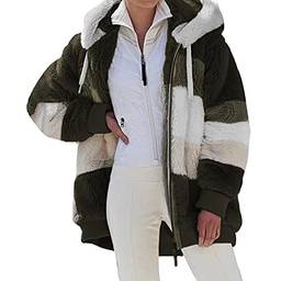 Domary Casaco de pelúcia moda feminino de inverno com capa de manga comprida com zíper com bolso jaqueta quente e macia