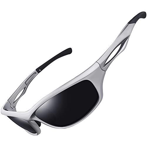 Óculos de Sol Esportivo Polarizado para Masculino Femininos UV400 Proteção Ciclismo Dirigir Armação Inquebrável Joopin Óculos de Sol para Homens e mulheres (Preto Prateado)