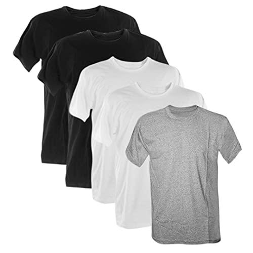 Kit 5 Camisetas 100% Algodão (2 PRETAS, 2 BRANCAS, 1 MESCLA, P)