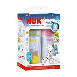 NUK Kit de Mamadeiras Anticólica Dia e Noite com Controle de Temperatura 300ml - Rosa