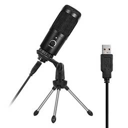Microfone de estúdio profissional Andoer, USB, microfone de gravação de condensador de metal, para Laptop ou PC, preto