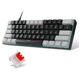 Teclado 60% mecânico, teclado MageGee Gaming com interruptores vermelhos e azul marinho com retroiluminação pequeno compacto 60% teclado mecânico, portátil 60% gamer de teclado gamer (cinza preto)