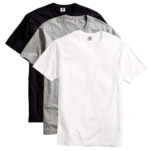 Kit com 3 Camisetas Masculina Básica Algodão Premium (Branco Cinza Preto, GG)