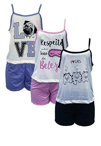 Kit 3 Pijama Vekyo Feminino Short Doll Regata Juliana Tamanho:M;Cor:Colorido;Gênero:Mulher (Medium)
