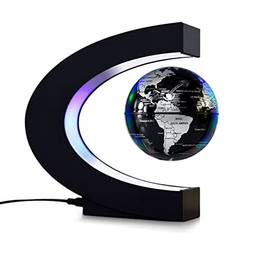 Kiboule Globo flutuante de levitação magnética de 3 polegadas mapa do mundo globo com base em forma de C luzes LED para ensino decoração de mesa de escritório em casa