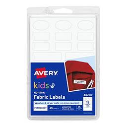 Avery Etiquetas de roupas infantis que não precisa passar a ferro, seguras para lavar e secar, etiquetas de tecido para escrever, 45 etiquetas de creche para uso diário, 1 pacote (40700), branco