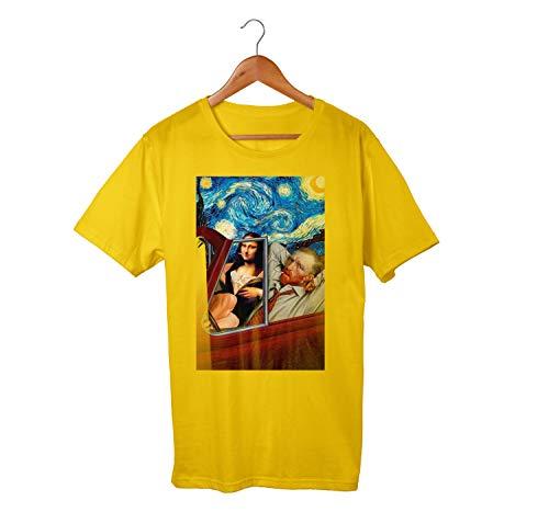 Camiseta Masculina Classica Obra Tumblr Instagram Van Gogh (P, AMARELO)