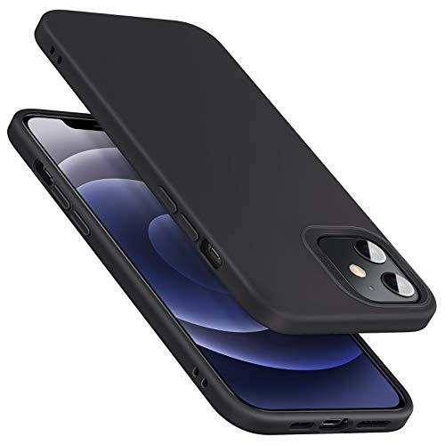 ESR Cloud Series projetado para iPhone 12 Mini, capa de borracha de silicone líquida [Punho confortável] [Proteção de tela e câmera] [Forro aveludado] [Absorvente de choque] para iPhone 2020, 5,4 "- Preto