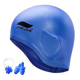 Domary Touca de natação de silicone 3D ergonômica de proteção auricular touca de natação com clipe de nariz e protetores auriculares femininos e masculinos