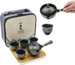 Conjunto de chá Kung Fu chinês de porcelana, conjunto de bule portátil com infusor de chá giratório de 360 ??graus e infusor de chá, saco de presente multifuncional portátil