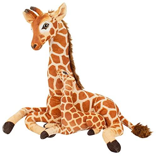 Girafa Mãe E Filhote Deitados Realista 38cm - Pelúcia