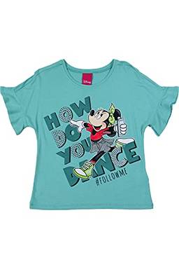 Camiseta Manga Curta Minnie, Meninas, Disney, Azul Claro, 10