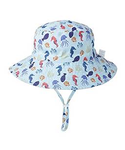 Chapéu de sol para bebê verão chapéus para menino de bebê UPF 50+ Proteção solar para criança chapéu balde para bebê menina boné ajustável (Cavalo-marinho azul, 44-46 cm / 3-6 Months)