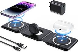 Carregador sem fio 3 em 1, estação de carregamento sem fio magnética dobrável para iPhone 13/12/11 Pro Max/X/Xs Max/8/8 Plus, AirPods 3/2/pro, iWatch Series 7/6/5/SE/4/3/2 e telefones Samsung (preto)
