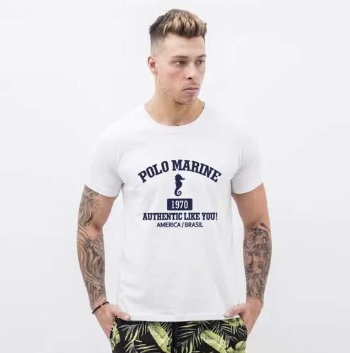Camiseta Masculina Básica Polo Marine (Branca, M)