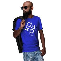 Camiseta Classic Symbols Retalho, Masculino, Sony Playstation, Azul Royal, M