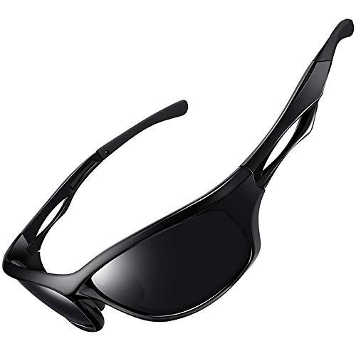 Óculos de Sol Esportivo Polarizado para Masculino Femininos UV400 Proteção Ciclismo Dirigir Armação Inquebrável Joopin Óculos de Sol para Homens e mulheres (Preto Brilhante)