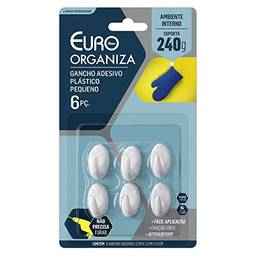 Gancho Adesivo Plástico Pequeno 6 Peças, ENC1171, Euro Home, Branco