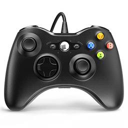 YAEYE Controlador com fio para Xbox 360, controlador de jogo para 360 com dupla vibração Turbo Compatível com Xbox 360/360 Slim e PC Windows 7,8,10,11 Preto