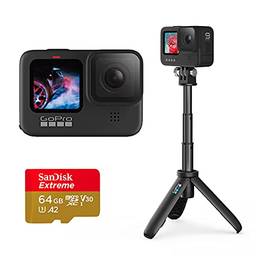 Câmera GoPro HERO9 Black - Kit Home Prime com Mini Bastão Tripé Shorty e Cartão de Memória 64GB Sandisk Extreme