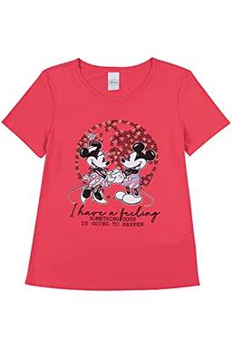 Camiseta Manga Curta Mickey e Minnie, Feminino, Disney, Vermelho, G