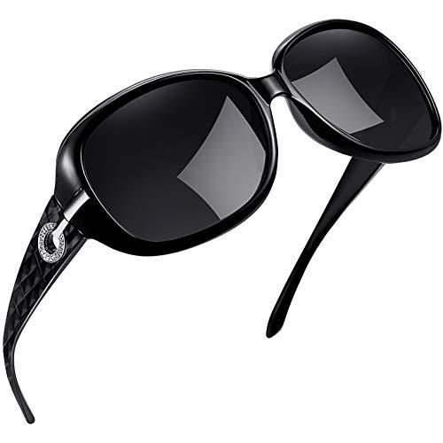 Óculos de Sol Feminino Polarizados Joopin Armação Grande óculos Escuros para Mulheres Vintage Senhoras Tons (Preto)