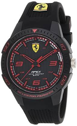 Ferrari Relógio Casual Masculino Scuderia Apex Quartzo Plástico e Pulseira de Silicone, Cor: Preto (Modelo: 0830747), Preto, Relógio de quartzo