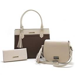 Bolsas Femininas Grande, Pequena e Carteira Santorini Handbag (Creme/Marrom)