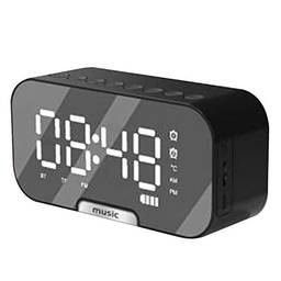 TOPmontain Despertador, relógio de espelho com tela de LED com alto-falante sem fio, tela digital LTF, 3 níveis ajustáveis, tela de temperatura