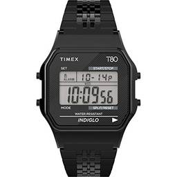 Timex Relógio T80 34 mm, Pulseira preta, Full Size, 34 mm Timex T80 caixa em tom preto mostrador digital pulseira relógio de aço inoxidável preto