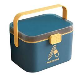 Operitacx Caixa de primeiros socorros de desenho animado com tampa caixa de armazenamento de remédios vazia recipiente de comprimidos para casa familiar branco azul