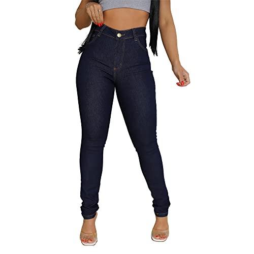 Calça Jeans Cintura Alta Feminina Modela Bumbum Com Elastano (36, Azul)