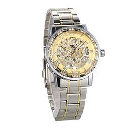 Romacci Relógio automático masculino moda com visor de diamante e movimento de engrenagem de mãos luminosas. Relógios de esqueleto mecânicos retrô de luxo, negócios casuais, relógios de pulso