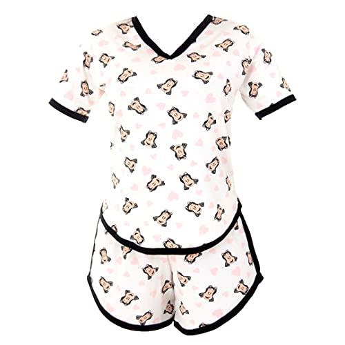 Pijama Fadinha Tecido Refrescante Short Cós Alto Click Mais Bonita (G, Branco)