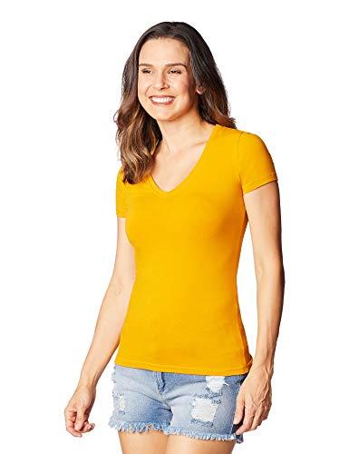 Camiseta Básica Gola V, Hering, Feminino, Amarelo, XXG