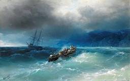 Tempestade Sobre o Mar Negro (1893) de Ivan Aivazovsky - 75x120 - Tela Canvas Para Quadro