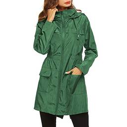 Domary Casaco feminino com capuz impermeável manga comprida elástica cintura zíper casaco impermeável casaco de chuva