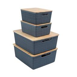 Kit 4 caixas organizadoras tampa bambu 2p/2m cinza – Oikos