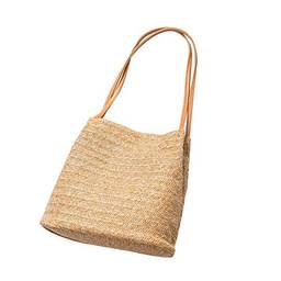 TENDYCOCO Bolsa feminina de verão para praia, bolsa de palha, bolsa de ombro, bolsa de mão - bege claro, Dark Brown, Large