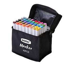 Mingzhe Conjunto de marcadores de álcool de 40 cores, canetas de ponta dupla, marcadores de arte de ponta fina, embalados em saco de pano para crianças, adulto, colorir, desenho, ilustrações, desenho