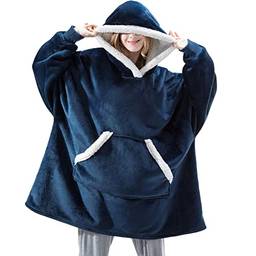 Cobertor de vestir moletom para mulheres homens, cobertor de lã de ovelha grande com bolso enorme e mangas elásticas, cobertor com capuz de flanela quente felpudo para de inverno adulto