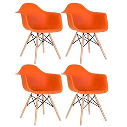Kit - 4 x cadeiras Charles Eames Eiffel Daw com braços - Base de madeira clara - Laranja